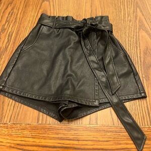 Black Faux Leather Women Skort with tie front